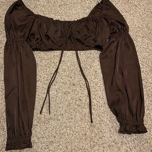 Divided Brown Long Sleeve Crop Top